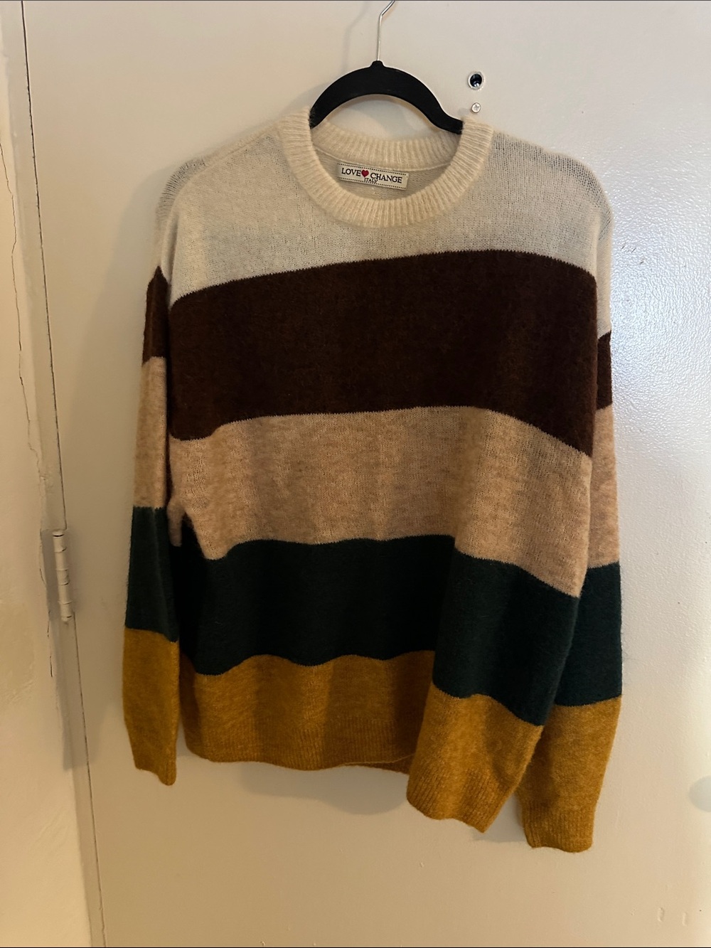 NWT Love Change Women's Striped Knit Pullover Sweater Crew Neck Long Sleeve L